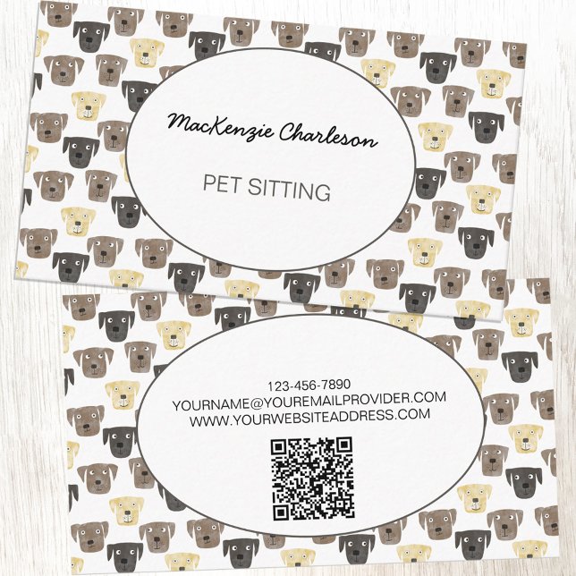 Carte De Visite Aquarelle chien animal de compagnie assis QR Code (Watercolor dog QR code pet sitting business cards)