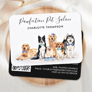 Carte De Visite Aquarelle Chien Groomer Animal Sitting Website QR 