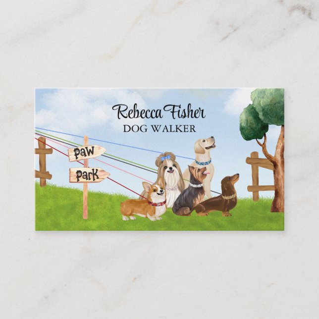 Carte De Visite Aquarelle Chien Grooming, Assier À Marche Pour Ani (Devant)
