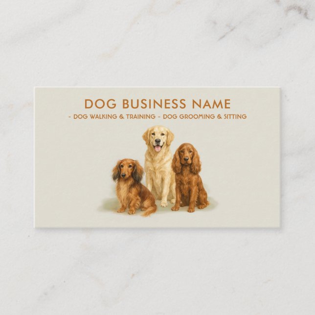 Carte De Visite Aquarelle Chien Grooming Marche Assis Embarquement (Devant)