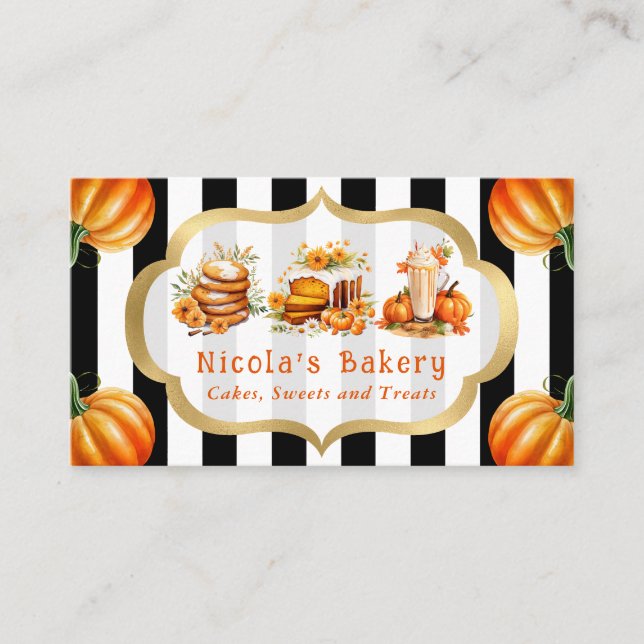 Carte De Visite Aquarelle Citrouille gâteaux et boulangerie à tart (Devant)