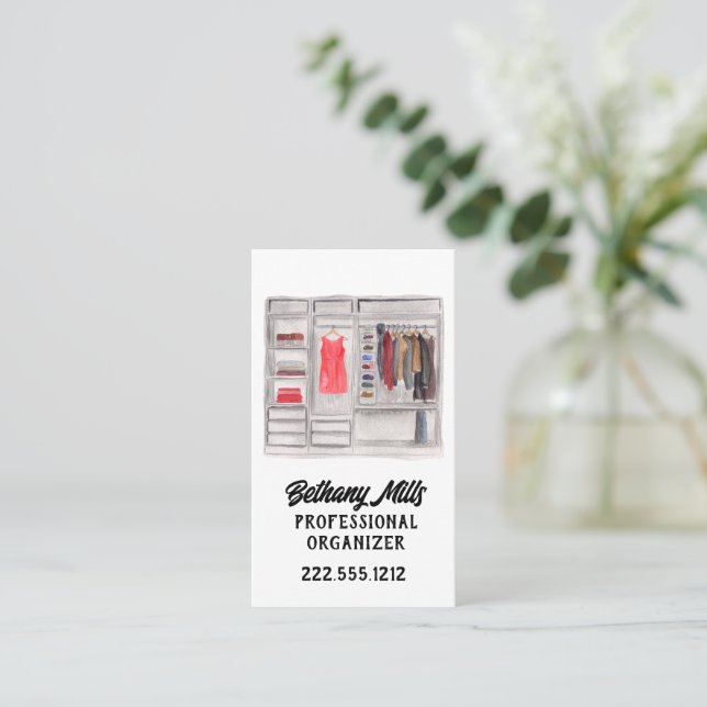 Carte De Visite Aquarelle Closet Home Organisateur QR Code (Debout devant)