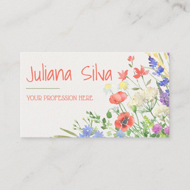 Carte De Visite Aquarelle colorée Floral (Devant)
