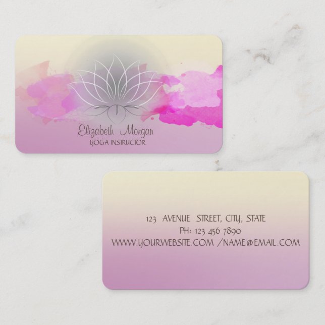 Carte De Visite Aquarelle colorée moderne pointe de pinceau Lotus (Devant / Derrière)