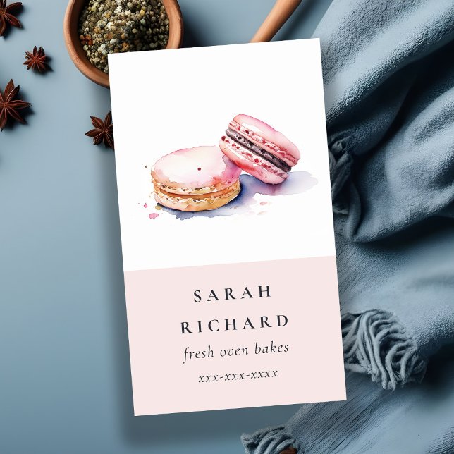 Carte De Visite Aquarelle colorée Pastel Français Macarons boulang (Créateur téléchargé)
