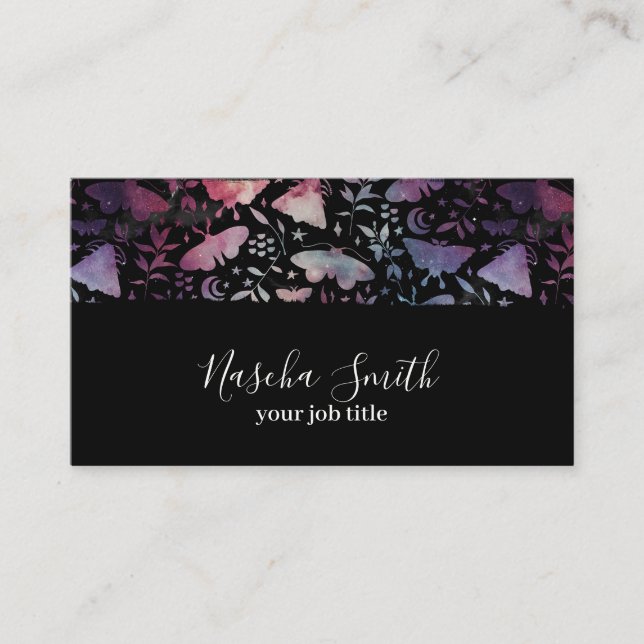 Carte De Visite Aquarelle Cosmique Moths Confetti Moderne (Devant)