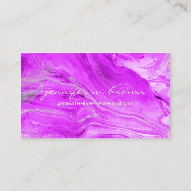 Carte De Visite aquarelle Custom Essentiel Huiles marbre rose (Devant)