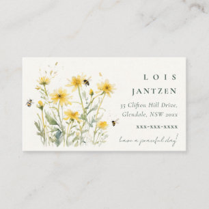 Carte De Visite Aquarelle d'abeille Fleur sauvage jaune sauvage