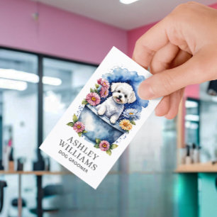 Carte De Visite Aquarelle de chien Groomer Code QR