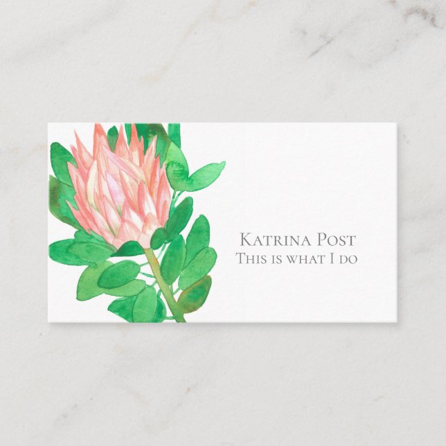 Carte De Visite Aquarelle de fleurs de Protea Plante rose botaniqu (Devant)
