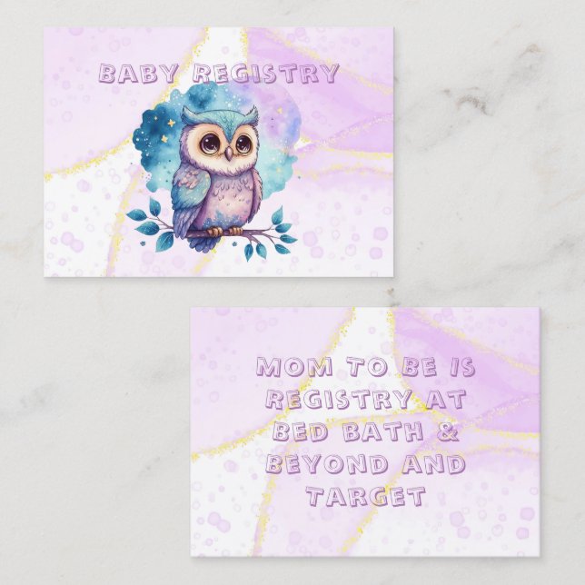 Carte De Visite Aquarelle de la chouette mignonne - Registre des b (Devant / Derrière)