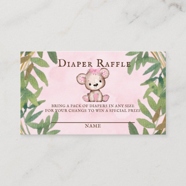 Carte De Visite Aquarelle de la fille Teddy Bear Diaper Raffle (Devant)