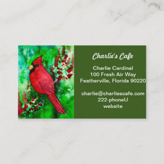 Carte De Visite Aquarelle de la forêt verte du Cardinal rouge