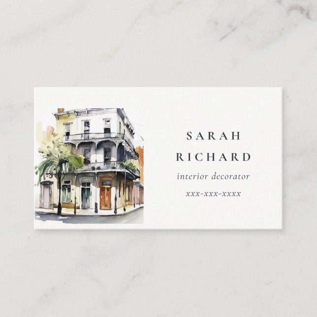 Carte De Visite Aquarelle de la Nouvelle-Orléans minimale simple L (Devant)