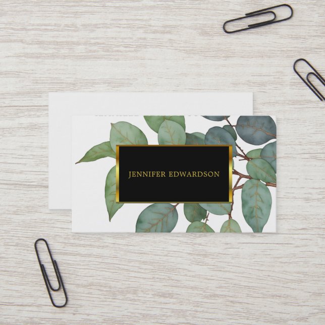 Carte De Visite Aquarelle de l'eucalyptus vert professionnel (Devant/Arrière en situation)