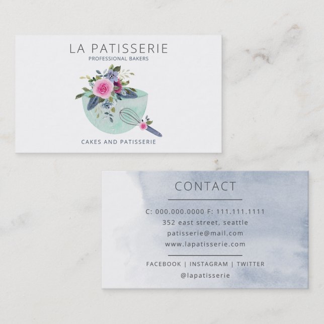 Carte De Visite Aquarelle de menthe moderne Floral boulangerie pât (Devant / Derrière)