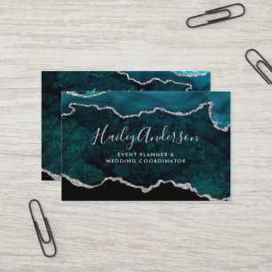 Carte De Visite Aquarelle de Parties scintillant turquoise et arge