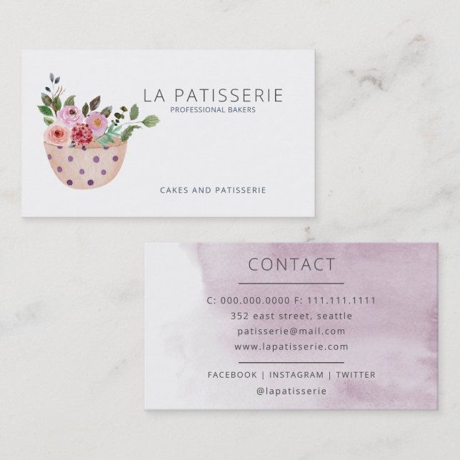 Carte De Visite Aquarelle de Pêche moderne Floral boulangerie pâti (Devant / Derrière)