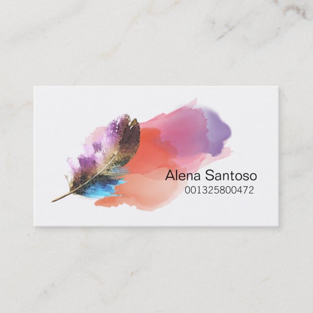 Carte De Visite Aquarelle de plumes (Devant)