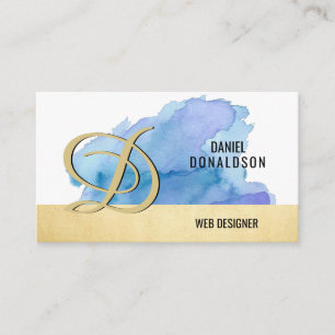 Carte De Visite Aquarelle décorée d'un monogramme professionnelle