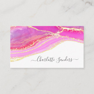 Carte De Visite Aquarelle d'encre liquide rose or moderne Art rose