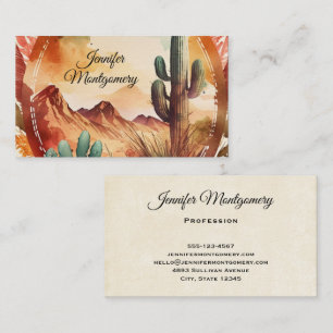Carte De Visite Aquarelle Désert Cactus et Montagnes