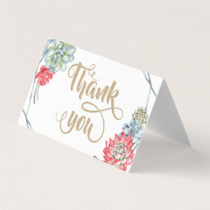 Carte De Visite Aquarelle Desert Rouge Succulents Merci