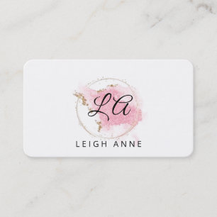 Carte De Visite Aquarelle d'or rose moderne Monogramme Minimaliste