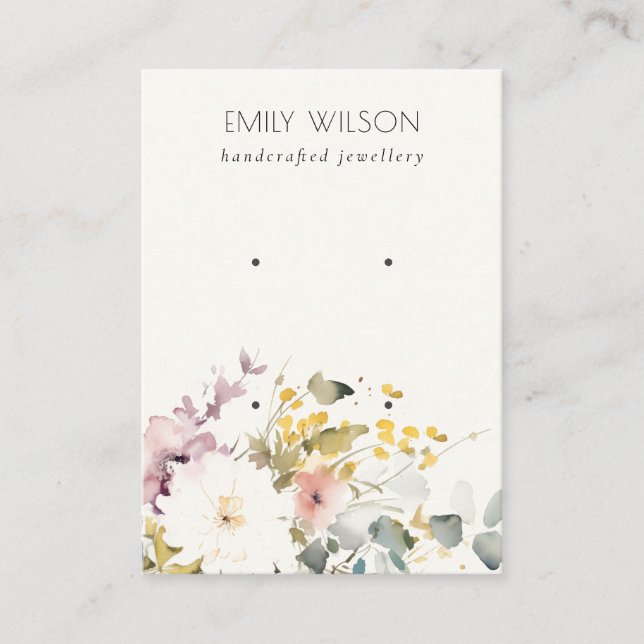 Carte De Visite Aquarelle douce Pastel Floral 2 oreilles (Devant)