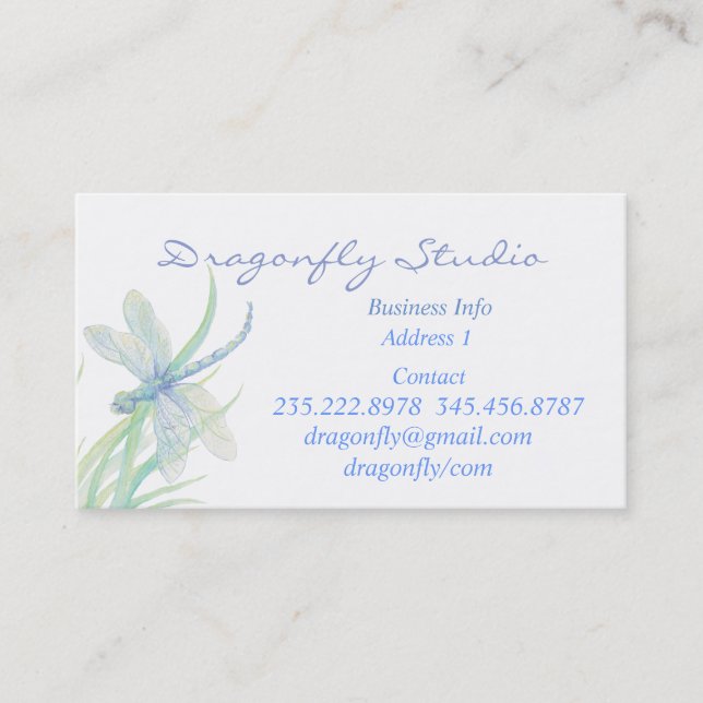 Carte De Visite Aquarelle douce personnalisée Basique de libellule (Devant)