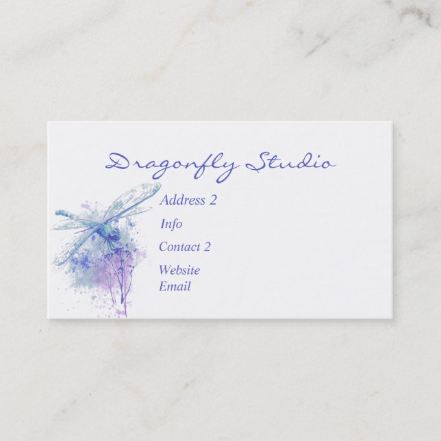 Carte De Visite Aquarelle douce personnalisée Bleu libellule (Devant)