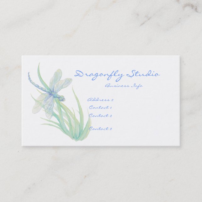 Carte De Visite Aquarelle douce personnalisée Bleu Vert Dragonfly (Devant)