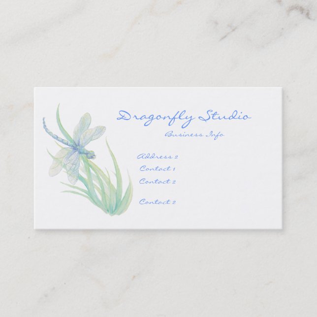 Carte De Visite Aquarelle douce personnalisée Bleu Vert Dragonfly (Devant)