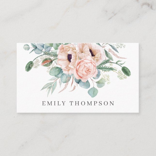 Carte De Visite Aquarelle douce Poppies florales et Roses (Devant)
