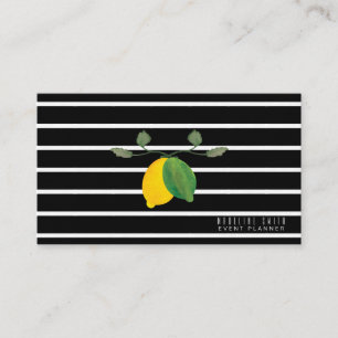 Carte De Visite Aquarelle élégante de citron à rayures noir