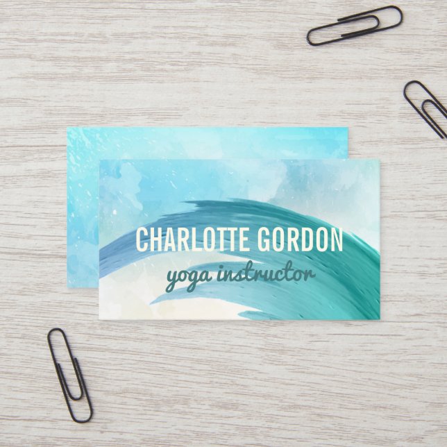 Carte De Visite Aquarelle élégante de turquoise de l'instructeur | (Devant/Arrière en situation)