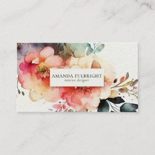 Carte De Visite Aquarelle Elégante Floral Moderne Designer d'intér
