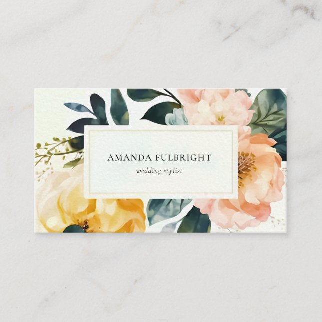 Carte De Visite Aquarelle Élégante Floral Wedding planner moderne (Devant)