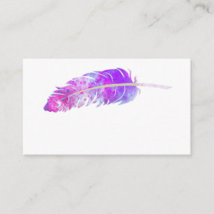 Carte De Visite aquarelle élégante plumes bleu et violet