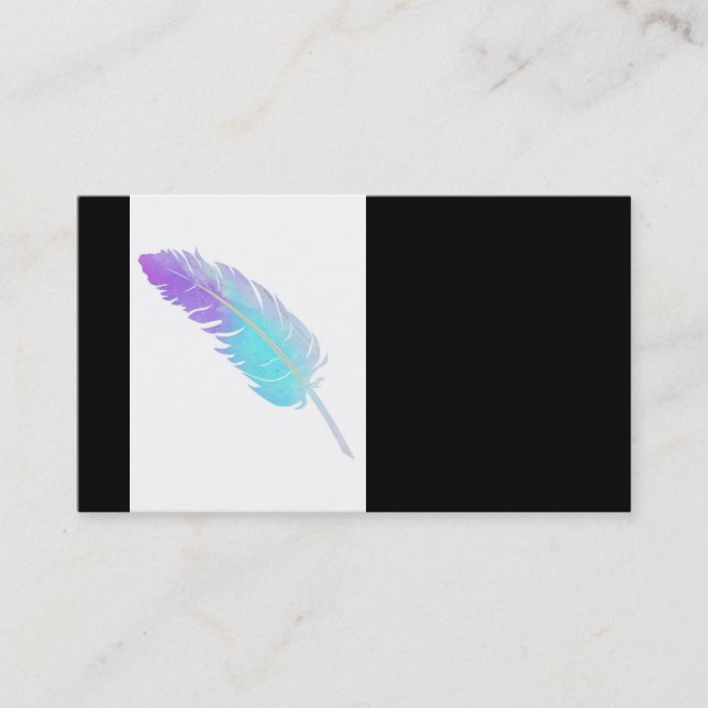 Carte De Visite aquarelle élégante plumes bleu et violet (Devant)