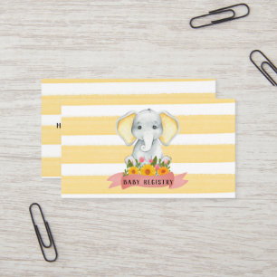 Carte De Visite Aquarelle Elephant Jaune Bébé Registre