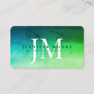 Carte De Visite Aquarelle Emerald Monogramme vert