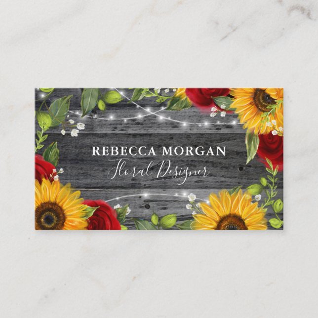 Carte De Visite Aquarelle en bois rustique Floral Rose (Devant)
