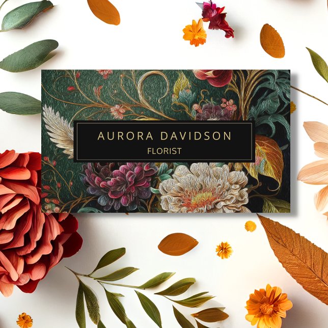 Carte De Visite Aquarelle en fleur foncée Vert ivoire Floral (Créateur téléchargé)