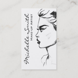 Carte De Visite Aquarelle encre noir et blanc maquillage femme