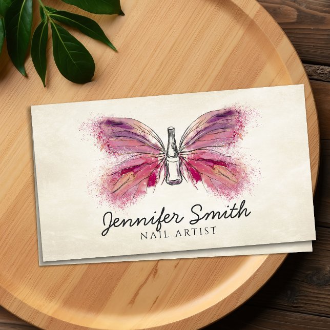 Carte De Visite Aquarelle encre papillon vernis à ongles (Créateur téléchargé)