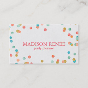 Carte De Visite Aquarelle et Gold Confetti Party Planner