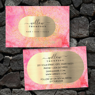 Carte De Visite Aquarelle et marbre rose Faux Gold Parties scintil