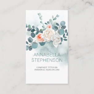 Carte De Visite Aquarelle Eucalyptus   Floral Green Elegant