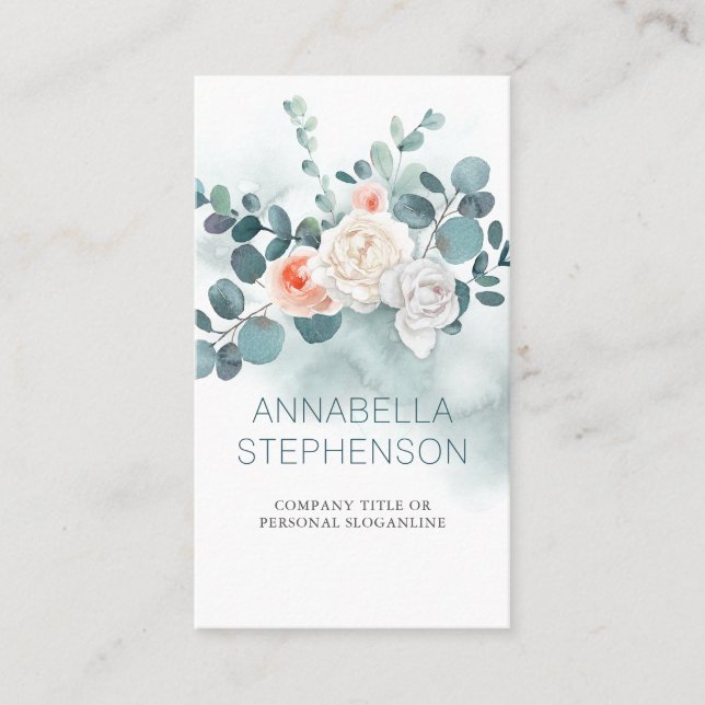 Carte De Visite Aquarelle Eucalyptus | Floral Green Elegant (Devant)